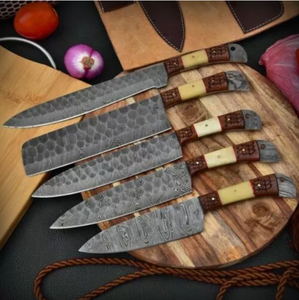 SCL - Juego de cuchillos de chef con hoja forjada a mano en acero de Damasco y mango de madera. Cuchillo de chef con hoja afilada para uso diario en la cocina - Product Image 4