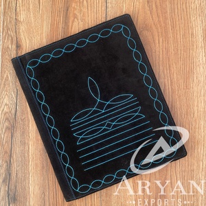 High Quality Customized Boot Stitch Suede Leather Compendium File Folder Document Organizer <b>Portfolio</b> Genuine Leather Binders - Product Image 1