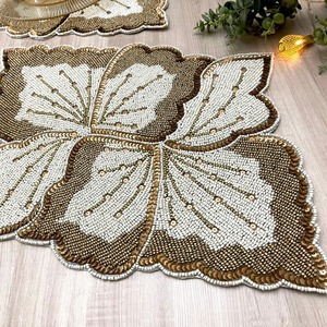 Handmade Luxury Beaded <b>Placemats</b> and Coasters with Embroidery Eco-Friendly Cotton Thread for Home & Wedding <b>Dining</b> <b>Table</b> Mats - Product Image 2