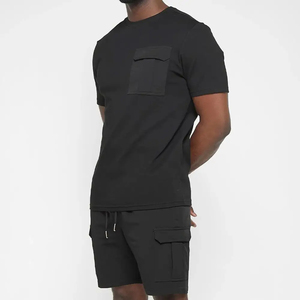 Conjuntos de pantalones cortos para hombre de gimnasio con logotipo personalizado 100% algodón conjunto corto ligero de moda camiseta y chándal corto - Product Image 6