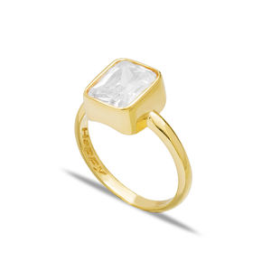 CZ รูปทรงสี่เหลี่ยมแหวนเงินสเตอร์ลิงขายส่งเครื่องประดับเงินแท้ 925 เครื่องประดับแฮนด์เมด - Product Image 1