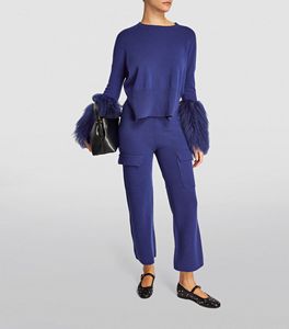 Pantalon Cargo en laine bleu surdimensionné taille moyenne personnalisé pour femmes Prix de gros pas cher Style avant plat d'hiver pour les femmes - Product Image 3