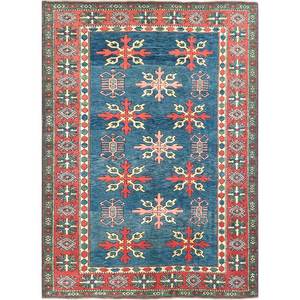 Tapis en laine noués à la main Nuray Blue, motif géométrique puzzle rectangulaire pour entrée et couloir - Pae-1261 9x12, techniques artisanales en viscose - Product Image 1