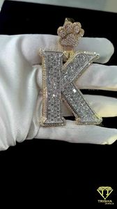 VVS Lab Grown Layered Letter "K" Pendant, Iced out Pendant Custom Letter 925 Sterling Silver Hip Hop Pendant - Product Image 3