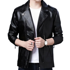 High Quality Black Leather Motorcycle <b>Jacket</b> <b>Men</b> Professional Manufacture Spring Collection Solid Button Front Windproof - Product Image 6