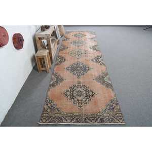 Vintage Turkish <b>Runner</b> <b>Rug</b> 3.2x11.6 ft (99x355 cm), Brown Striped <b>Rug</b> - Product Image 1