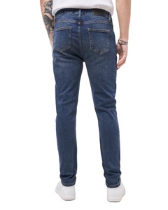 Jean slim pour hommes en denim bleu foncé stretch taille moyenne aspect propre jambe fuselée chic décontracté polyvalent Jean tendance pour hommes - Product Image 2