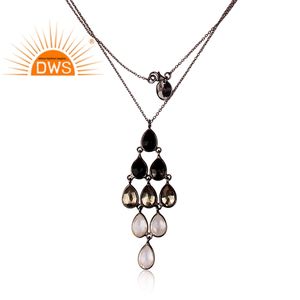 Fabricant de bijoux, collier pendentif en argent sterling naturel multi-pierres, design artisanal dernier cri - Product Image 2