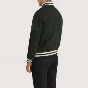 Pascal Vintage Green <b>Suede</b> Varsity <b>Jacket</b> Casual College Streetwear with Embroidered Pattern Cowhide <b>Leather</b> XS Size for Spring - Product Image 5