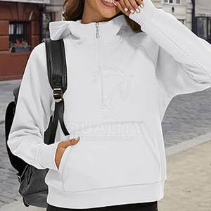 Best Selling Outdoor Women's Half Zipper <b>Hoodies</b> Fashion Streetwear with Hood for Autumn Knitted Fabric - Product Image 4
