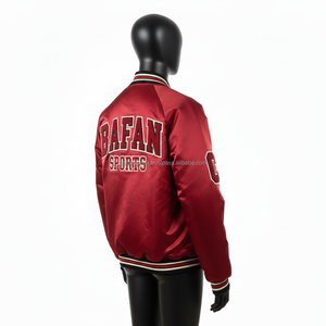 Veste en satin premium pour femmes, tissu brillant rouge avec logo personnalisé brodé, design de patch en chenille, vestes en satin pour femmes - Product Image 5