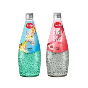 纯罗勒籽果汁软饮料不同水果口味290毫升玻璃瓶出口越南OEM最低价格