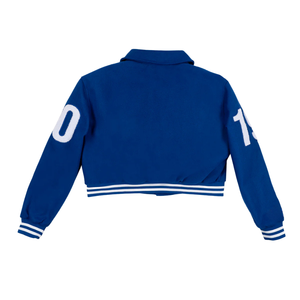 Chaqueta Varsity de Invierno para Mujer, Color Azul Rey, de Algodón y Felpa, Estilo Universitario Griego con Botones - Product Image 2