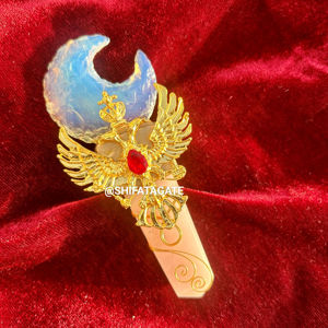 Varita de cristal curativo Natural de alta calidad Torre de cuarzo rosa Opalite con águila dorada Luna creciente Feng Shui Energy Craft - Product Image 5