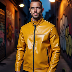 Chaqueta de cuero genuino de motorista con cuello vuelto de ajuste regular para Hombre | Chaquetas de cuero de piel de oveja de moda para invierno informal para hombre - Product Image 3