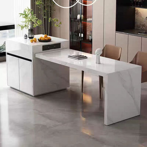 Table de salle à manger en pierre de style européen minimaliste, îlot de cuisine intégré, comptoir de bar multifonctionnel, 2 tiroirs - Product Image 2