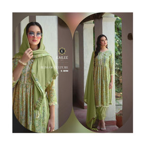 Ropa de boda y fiesta Diseñador de moda Muselina viscosa pura Nyra Cut Kurti Set Colección de proveedor indio - Product Image 1