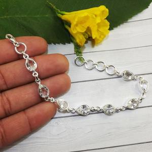 Beautiful Solid 925 Sterling <b>Silver</b> White Topaz Gemstone Handmade Fine <b>Silver</b> Tennis <b>Bracelet</b>-Trendy Party Gift Jewelry - Product Image 3