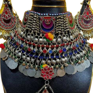 Ensemble de bijoux pour femmes ethniques afghanes Kuchi vintage de conception nouvelle 2024, fait à la main, boucles d'oreilles Bollywood, collier, cadeau de fête de mariage - Product Image 4