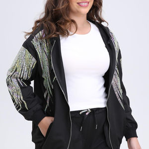 White Rhinestone Zip-Up Winter Knitted Badge <b>Sequined</b> Hooded Women's Trendy Sparkle <b>Jacket</b> Comfortable Quick-Dry Breathable Low - Product Image 3