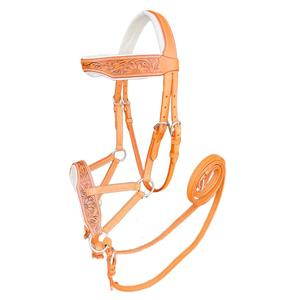 Bridon de chasseur de chevaux en cuir rembourré confortable avec bride de nez ornée de bijoux et rênes à prise libre - Product Image 1