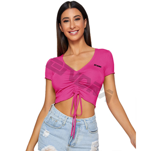 T-shirt de yoga à manches courtes confortable et respirant pour femmes avec boutons décorés pour la course en plein air - Product Image 6