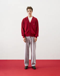 เสื้อคาร์ดิแกนผู้ชายคุณภาพสูง ผ้าฝ้ายถัก 100% สไตล์ลำลอง แขนยาว คอวี ทรงหลวม ปักโลโก้ส่วนตัวได้ สีพื้น - Product Image 3