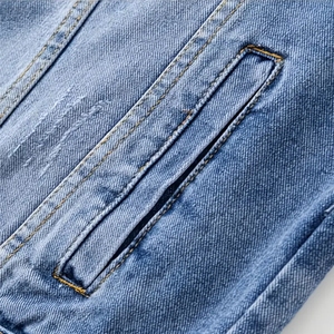 Veste en jean pour homme 100% coton de haute qualité, style vintage, patchs, boutons, lavage à l'acide, logo personnalisé, hiver, écologique, respirante - Product Image 4