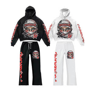 Oversized Vintage Acid Wash Full Cotton Tracksuit Set Featuring Custom DTG <b>Hoodie</b> and Flared Sweatpants for American Streetwear - Product Image 3