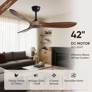 Ventilador de Techo de Madera Sólida de 42 Pulgadas Sin Luz, con Diseño de 3 Aspas, Control Remoto, Motor DC Silencioso para Dormitorio - Product Image 1
