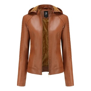 Chaqueta de cuero para mujer 2025 chaqueta básica abrigo mujer invierno motocicleta chaqueta PU cuero cremallera sudaderas con capucha prendas de vestir exteriores - Product Image 3