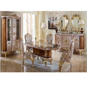 Ensemble de meubles de salle à manger, polonais brillant, européen, look moderne, table à manger quatre places, ensemble de salle à manger sculpté à la main de style français - Product Image 1