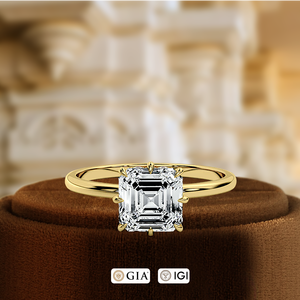 Bague de fiançailles en diamant taille Asscher certifiée IGI 1CT, or massif 14 carats, solitaire halo caché à 8 griffes, diamant de laboratoire cultivé, bague de mariée - Product Image 2