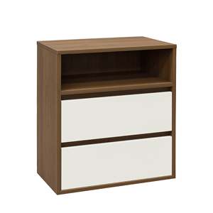 Modern 2-Drawer Nightstand with Open <b>Storage</b> Shelf, Walnut Wood Bedside <b>Table</b>, Minimalist Bedroom <b>End</b> <b>Table</b> with Drawer Organize - Product Image 2