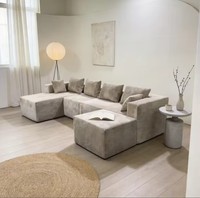 Canapé modulaire en forme de U gris clair moderne, trois places, en velours côtelé, design profil bas, avec coussins décoratifs, pour salon