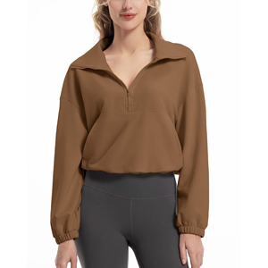 Pull court à fermeture éclair sur le côté, doux et luxueux, pour femmes, sweat-shirt tendance, léger, athlétique, élégant, à manches longues, sweat-shirt court - Product Image 1