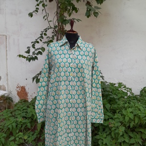 Vestido de Tela con Estampado de Bloques de Diseño Personalizado con Camisa Abotonada, Cuello Camisero, Bolsillos, Vestido Maxi Informal para Mujer - Product Image 6