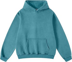 Sudaderas con capucha para hombre, sudadera de gran tamaño Unisex con lavado ácido, sudadera de lana pesada Vintage 100% turquesa, ropa de calle para hombre y mujer - Product Image 1