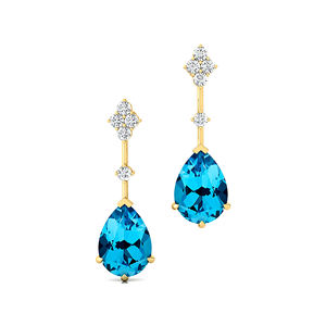 Pendientes de Oro Sólido de 18k con Topacio Azul Natural en Corte Pera, Diamantes Pavé, Joyería Fina Genuina, Bonitos, Chapados en Rodio - Product Image 1