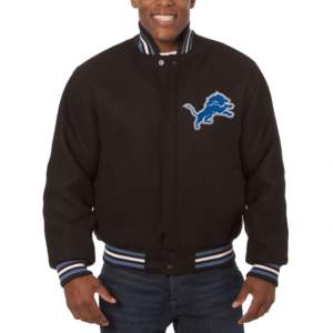 Chaqueta Letterman Personalizada Unisex de los Detroit Lions, Azul, con Cierre Completo, Chaqueta Universitaria de Béisbol, 100% Lana - Product Image 5