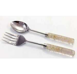 Venta directa de fábrica, mango de piedra y juego de servidor de ensalada de acero inoxidable, utensilios de cocina, accesorios de cocina, utensilios de cocina - Product Image 5