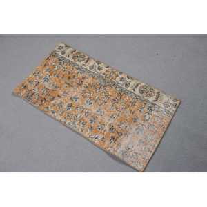 Turkish Rug, Small 1,5x2,9 ft Vintage Rug, <b>Brown</b> Orange Bordered <b>Wool</b> Rug - Product Image 2