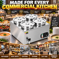 Chauffe-soupe électrique professionnel à quatre bains-marie, 4x7L 1500W, en acier inoxydable, pour comptoir, avec robinet, pour buffet