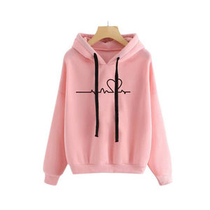 Venta al por mayor 2023 Tops de manga larga para mujer Invierno Nuevo Heartbeat Print Casual Sudadera con capucha - Product Image 6