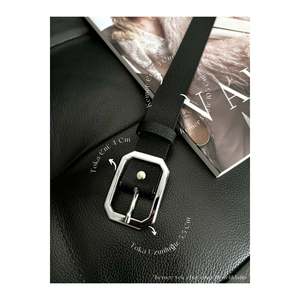 Square Buckle Women's Belt, Trouser Belt, <b>Jacket</b> Belt, Dress Belt - Black-<b>Silver</b> - Product Image 1