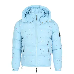 Erkek balon ceket kış ceket erkekler puffer kışlık ceketler puffer sevk hoody streetwear erkekler açık mavi boyalı