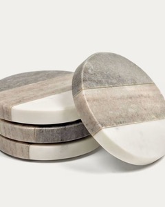 Ensemble de 4 sous-verres d'hôtel de haute qualité en bois d'acacia et marbre, verres décoratifs de style classique à faible coût - Product Image 6