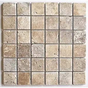 Azulejo de mosaico de travertino envejecido caído de nogal 2x2, acentos interiores pulidos para pared y piso, azulejo cuadrado para uso en la habitación - Product Image 1