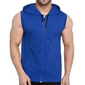Basic Cotton Blended Unique Design Breathable Fabric Plain Dyed Gym <b>Hoodie</b> for Men's Stylish <b>Sleeveless</b> Front Zipper Casual Look - Product Image 1