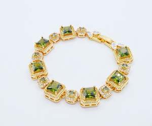 สร้อยข้อมือเพชร CZ สวยงามพลอยสีเขียว24K สีเหลืองทองชุบ6 "เครื่องประดับผู้หญิง - Product Image 1